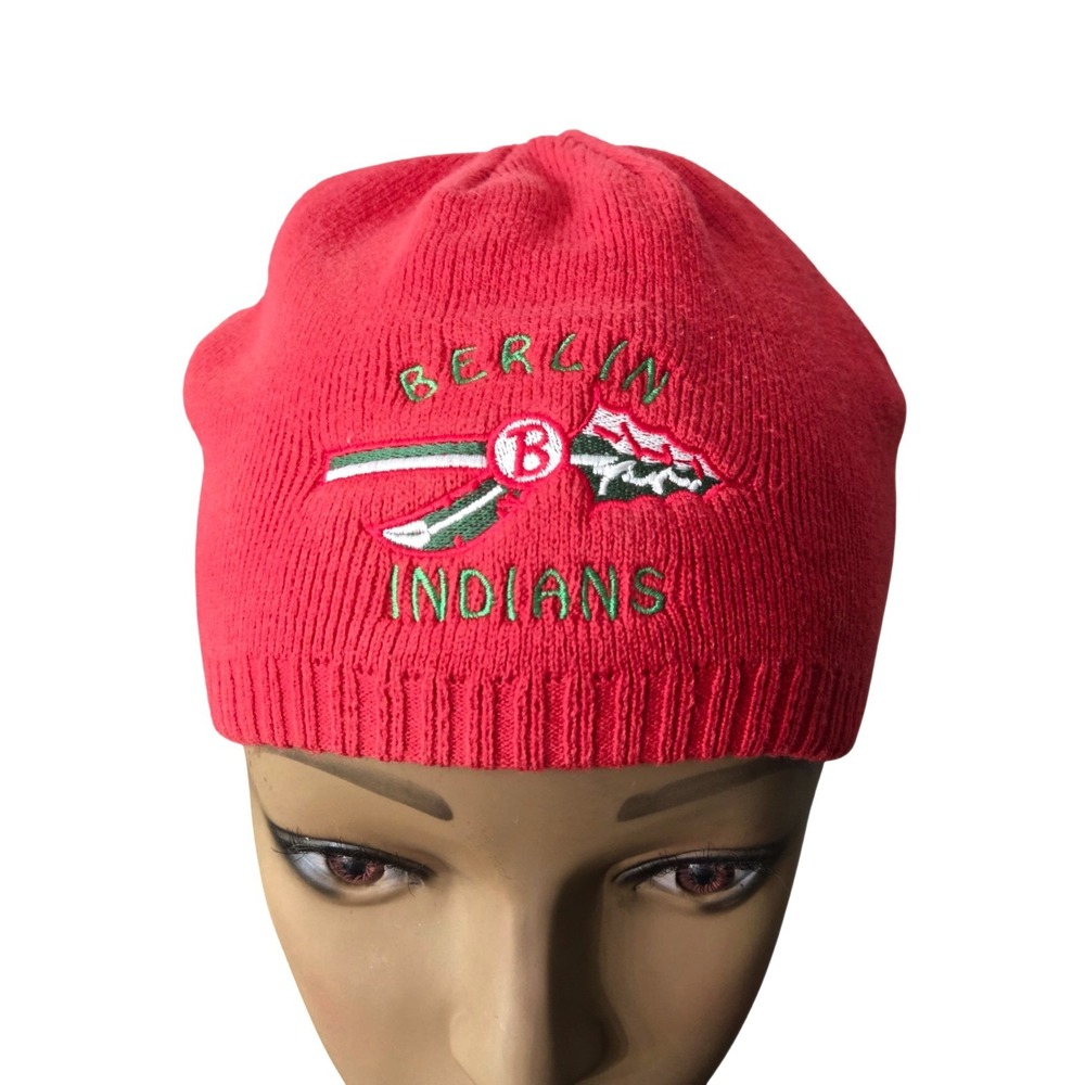 Vintage Y2K Red Berlin Indians Logo Knit Beanie Outdoor Cap Hat One Size